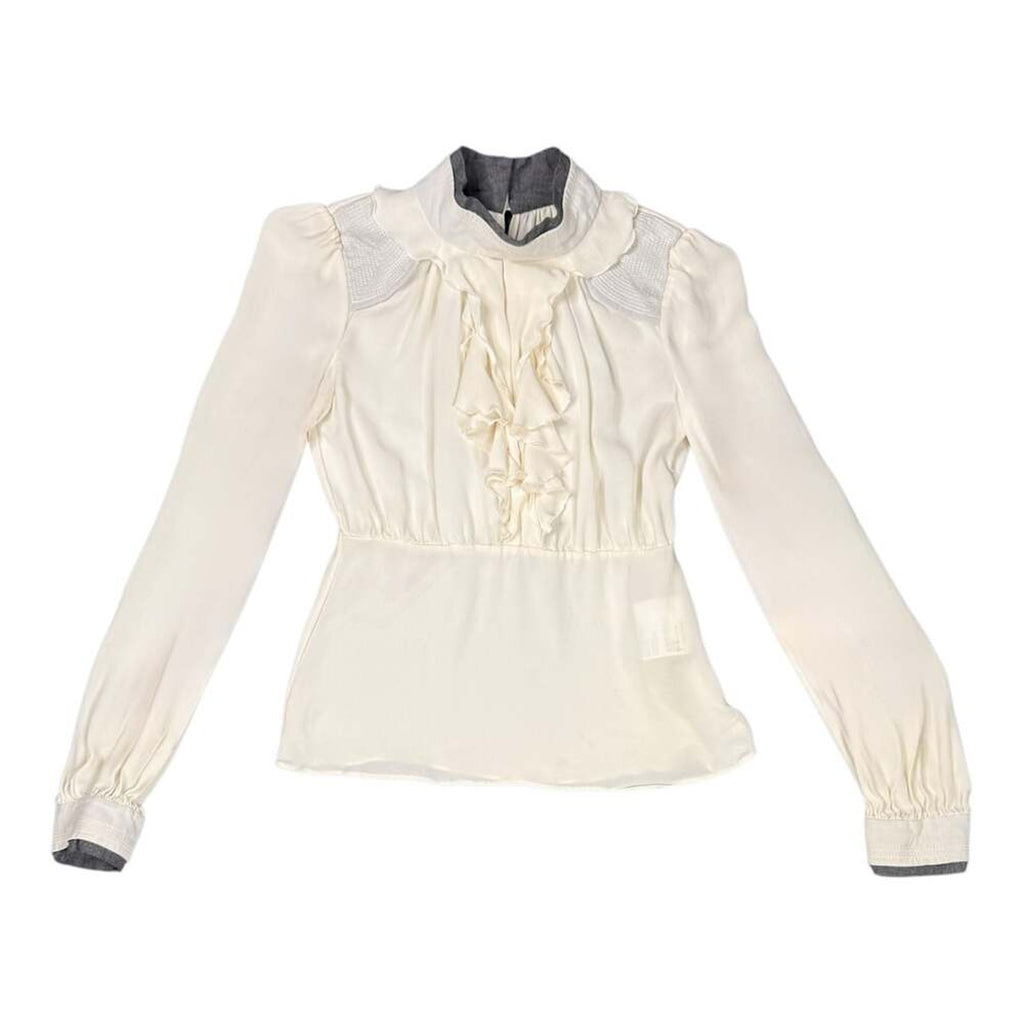 Obzee New York Silk Wool Ruffle Blouse Size 40