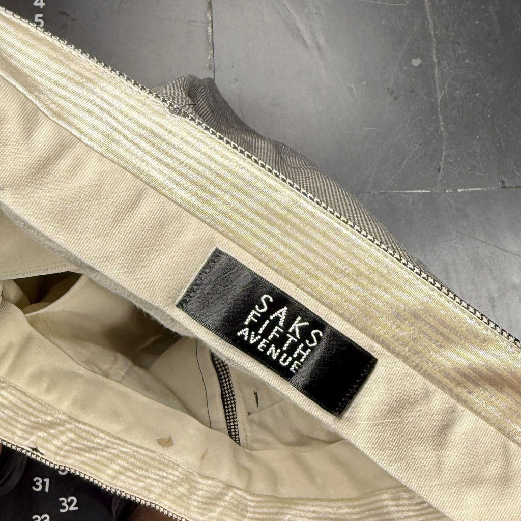 Saks Fifth Avenue Men's Pleated 100% Wool Micro-Check Trousers Size 35x28