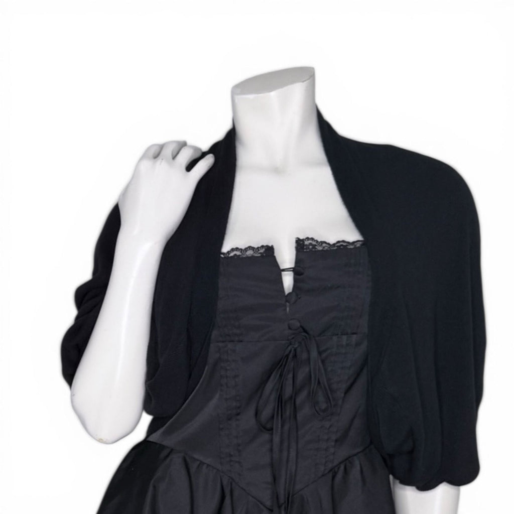 Black Cropped Open Front Cocoon Cardigan Bolero Sweater