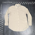 Back view of Club Monaco women's beige crinkle cotton button-down shirt, size XS.