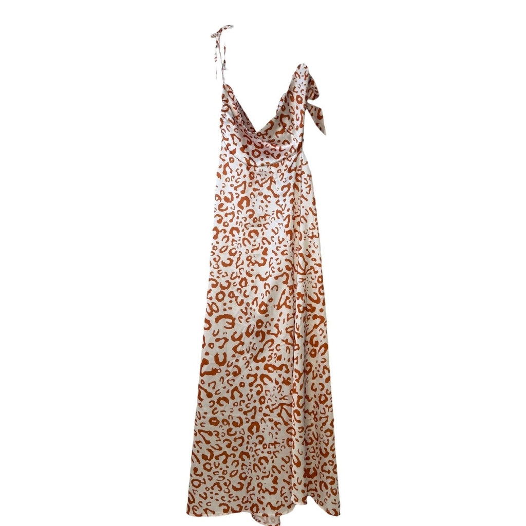 SHEIN Cowl Neck Leopard Print Satin Cami Maxi Dress