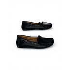 Merozzi Women's Black Croc-Embossed Patent Leather Driving Loafers