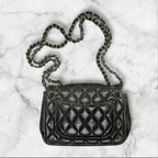 CHANEL Quilted Mini Flap Bag, Metallic Charocoal Leather, Silver-Tone Hardware.