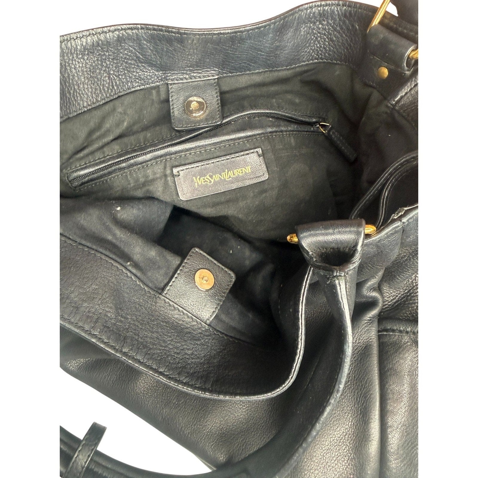 Yves Saint Laurent Vintage Black Textured Leather Downtown Tote Bag