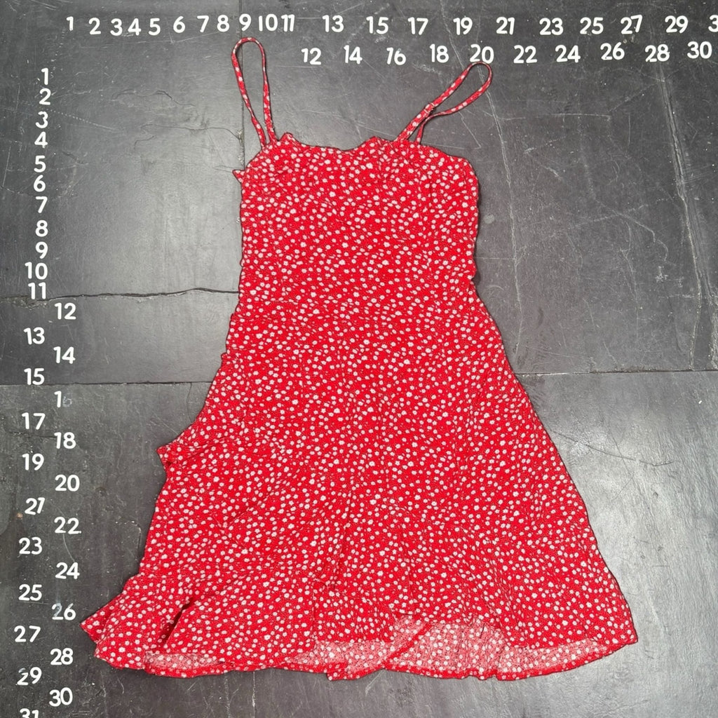 Polly Red Floral Print Tie Back Mini Dress Size AU 12 US 8