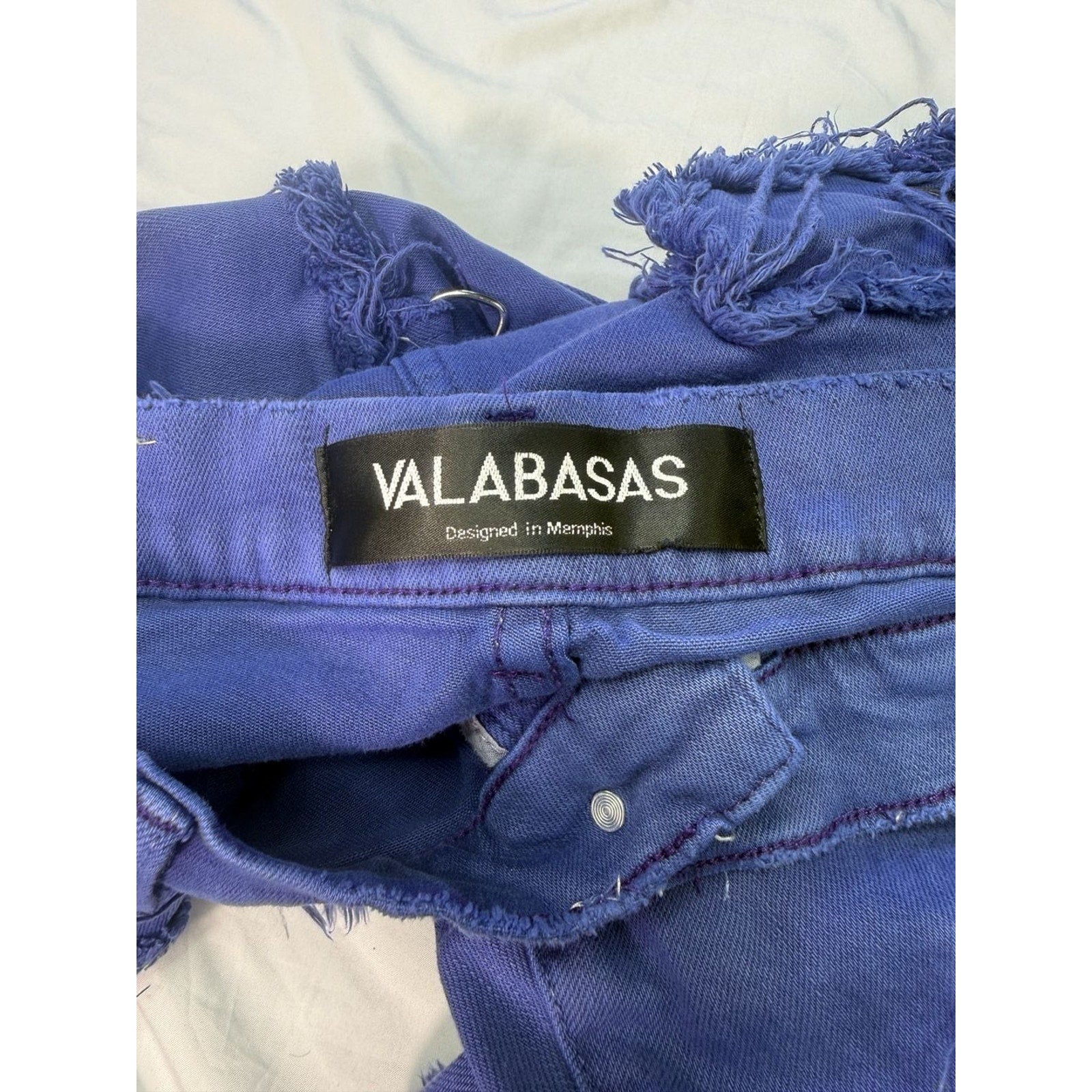 VALABASAS Royal Blue Distressed Multi-Pocket Flare Stacked Cargo Jeans