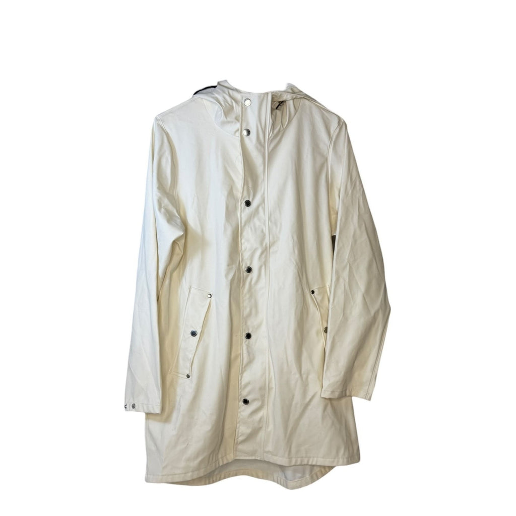 Anypoem Women's Long Off-White Waterproof Hooded Raincoat Trench