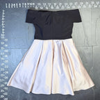 Betsy & Adam Off-the-Shoulder Colorblock Satin Fit & Flare Mini Dress