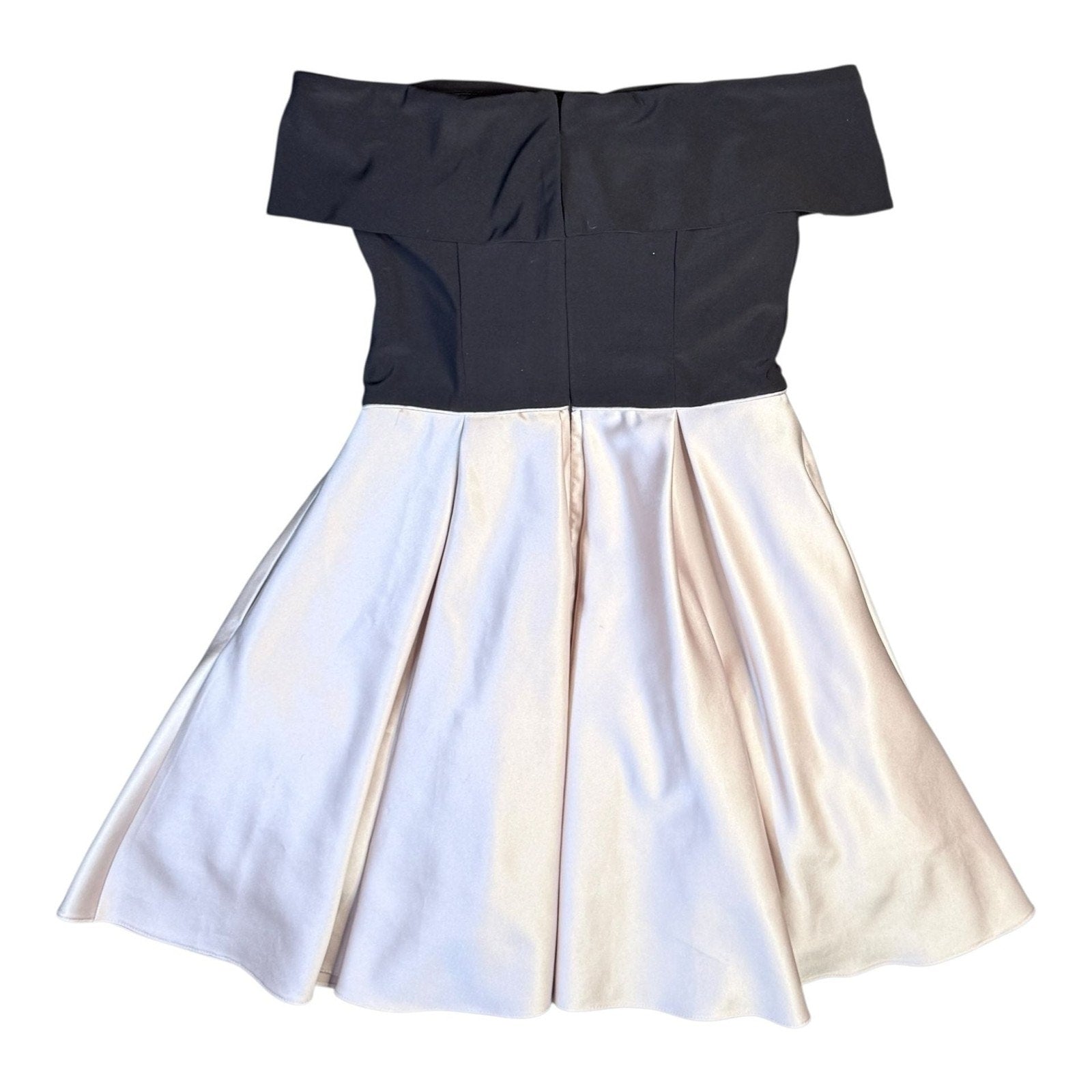 Betsy & Adam Off-the-Shoulder Colorblock Satin Fit & Flare Mini Dress