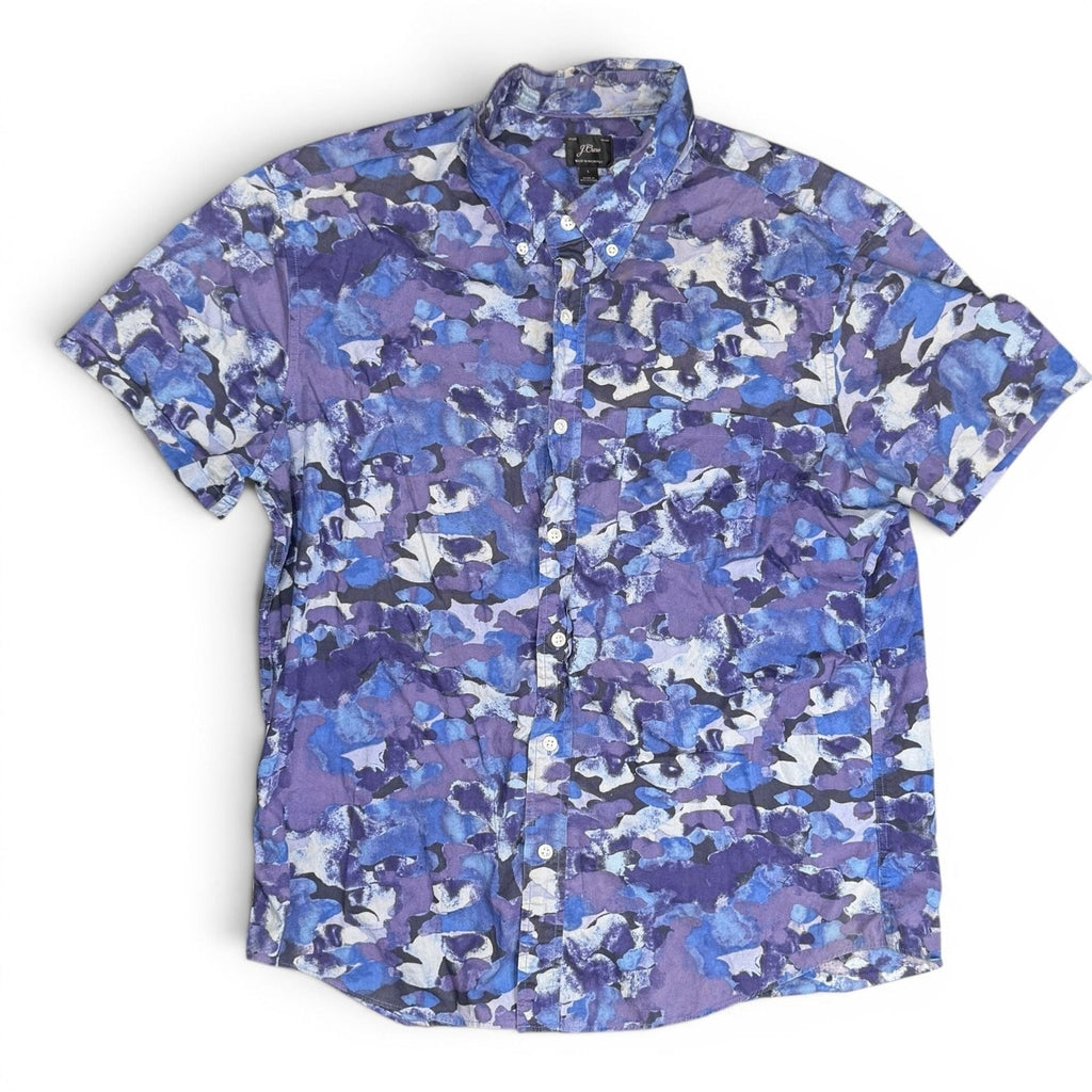 J.Crew Men's Short Sleeve Button Up Shirt- Watercolor Camo Blue-(XLARGE)NWT!