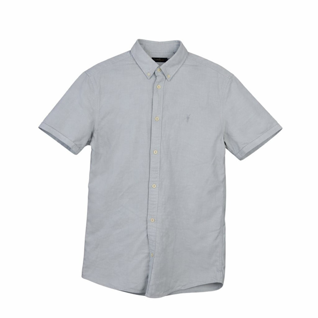 AllSaints Grey Cotton Slim Fit Button Down Shirt