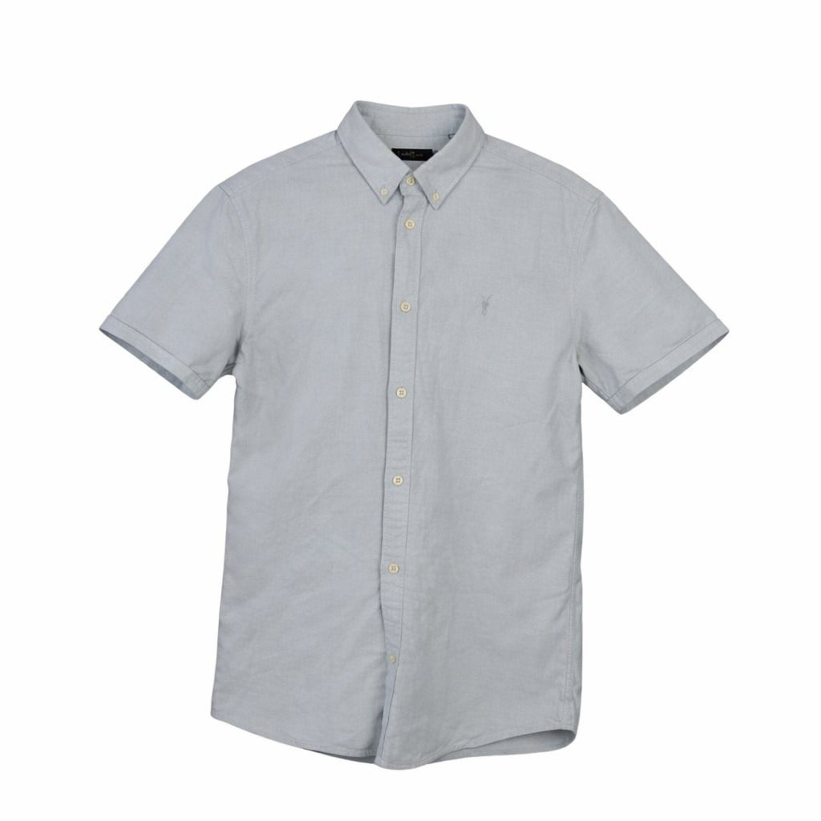 AllSaints Grey Cotton Slim Fit Button Down Shirt