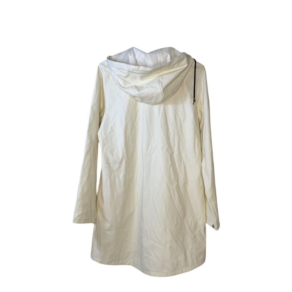Anypoem Women's Long Off-White Waterproof Hooded Raincoat Trench