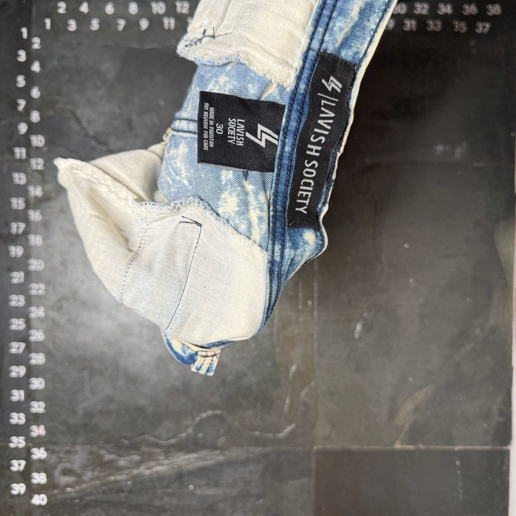 Lavish Society Acid Wash Moto Cargo Shorts Size 30
