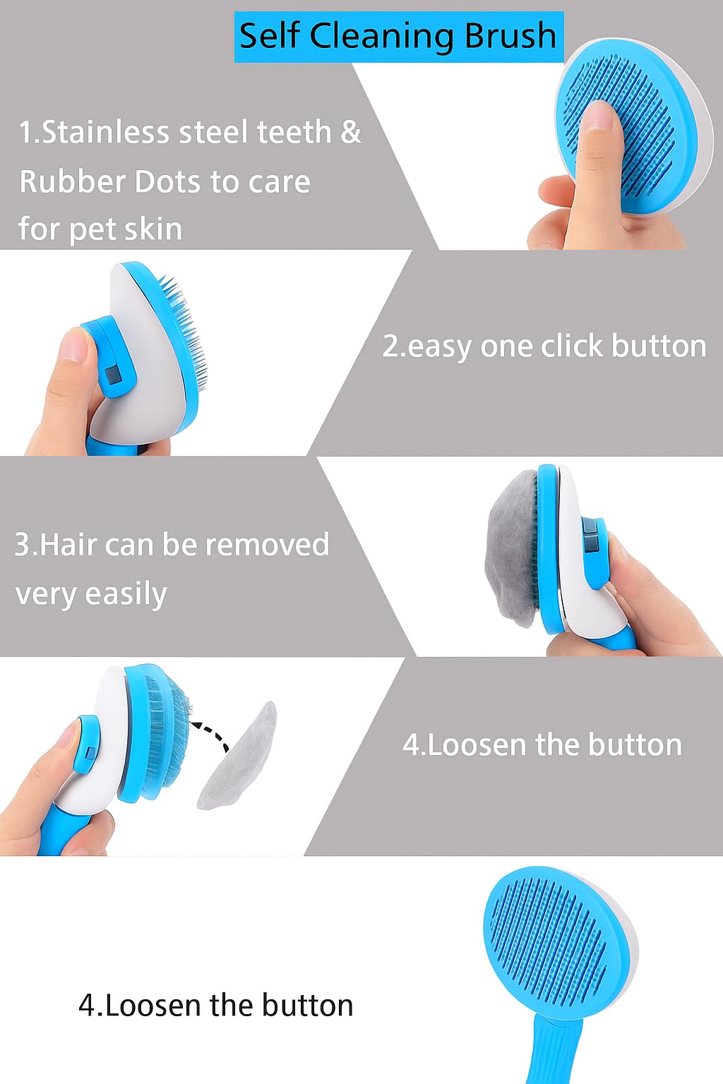 Self-Cleaning Dog & Cat Grooming Brush – Removes Loose Hair, Tangles & Undercoat – Easy Clean Button, Non-Slip Grip – Generic Deshedding Tool for All Breeds & Coats