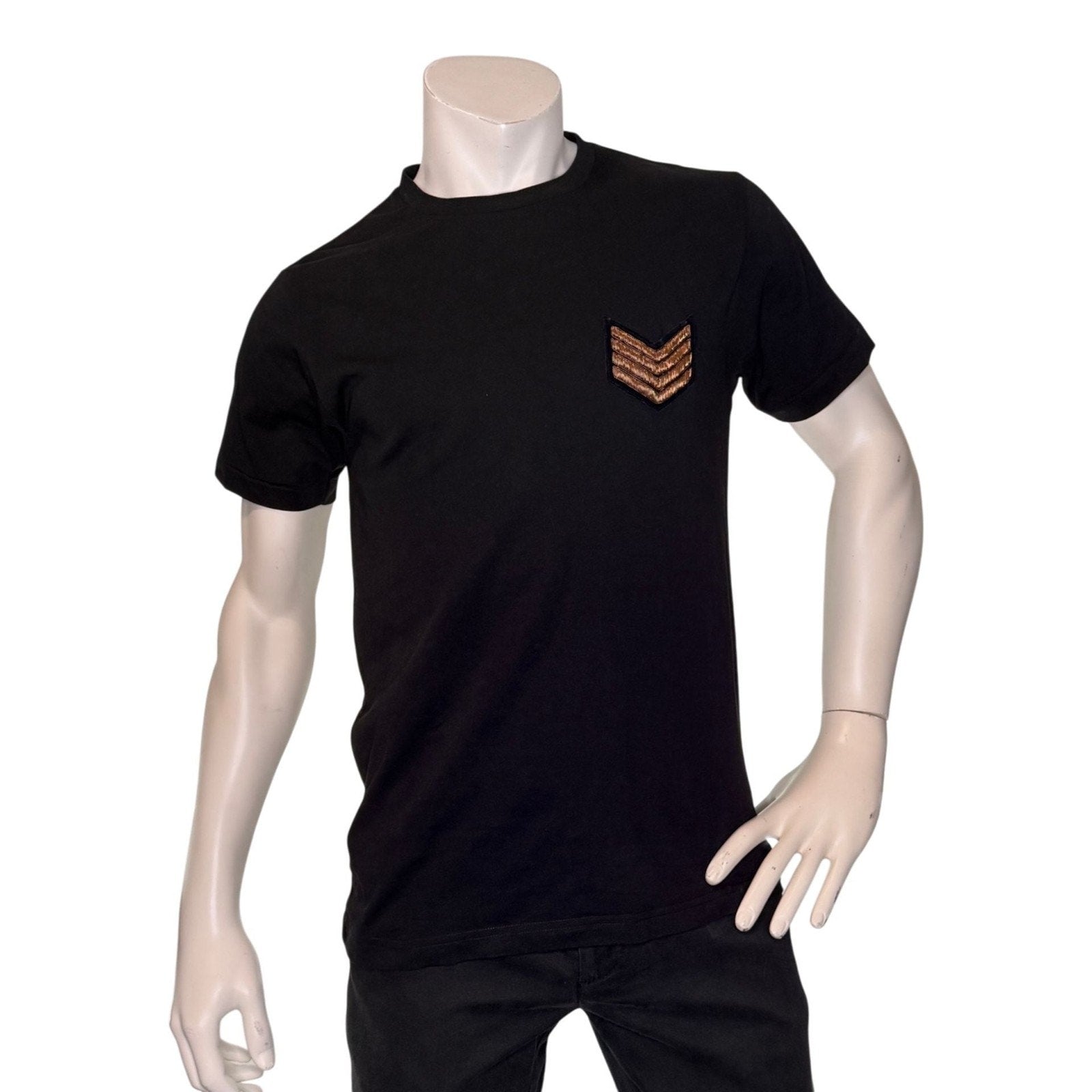 Lords & Fools Paris Black Cotton T-Shirt with Chevron Rank Patch
