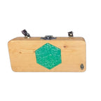 Pluci Handmade Teakwood Box Purse with Green Epoxy Resin Inlay