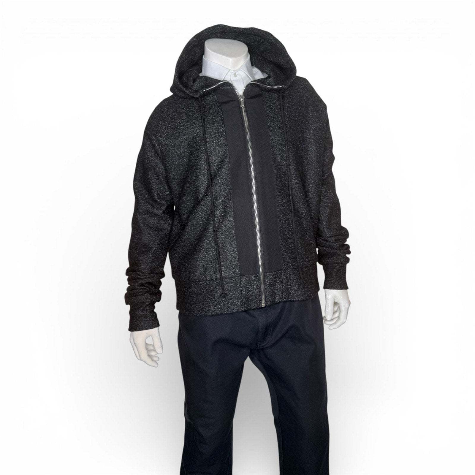 Black Marled Full-Zip Heavyweight Panel Hoodie