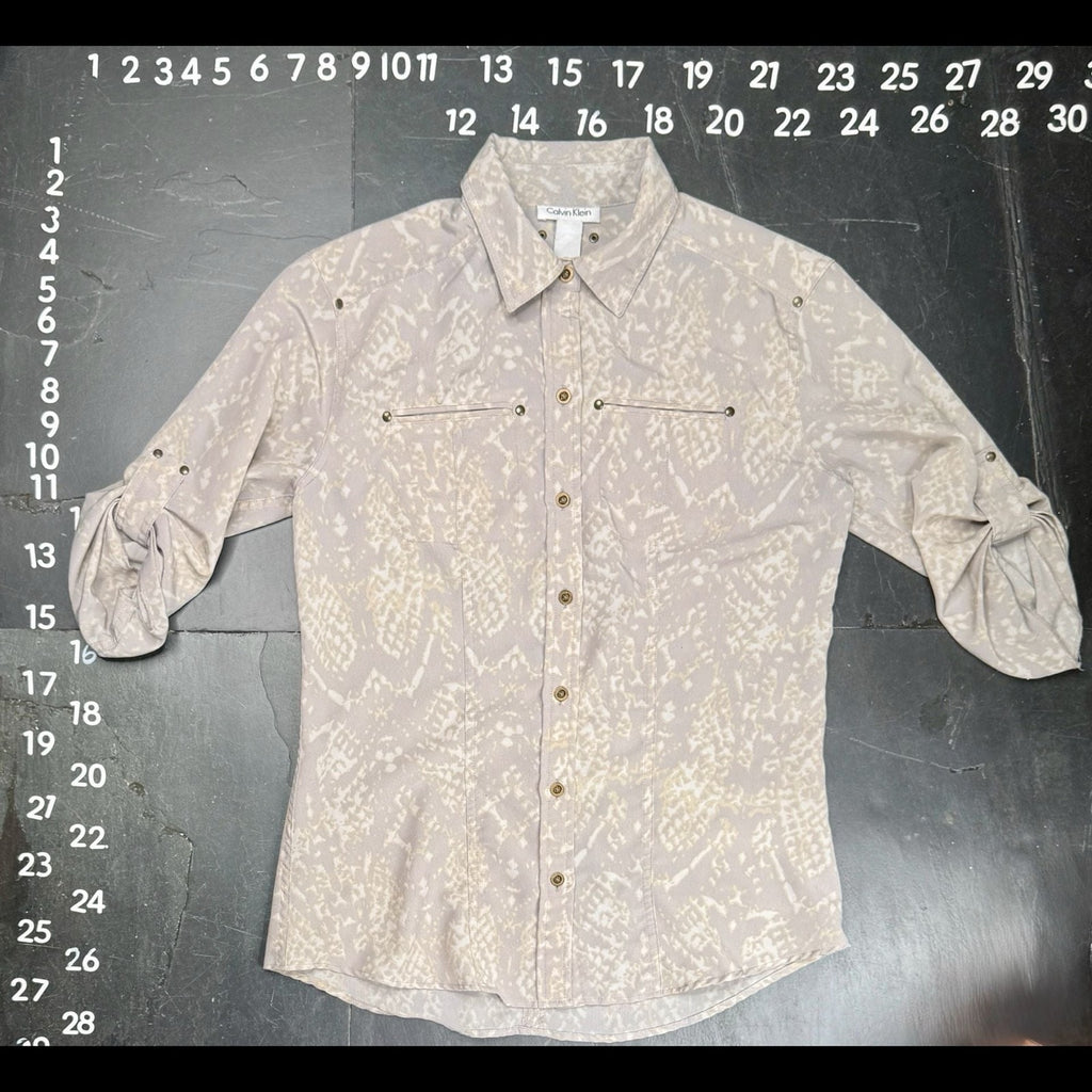 Calvin Klein Snakeskin Print Roll-Tab Sleeve Utility Button Down Shirt