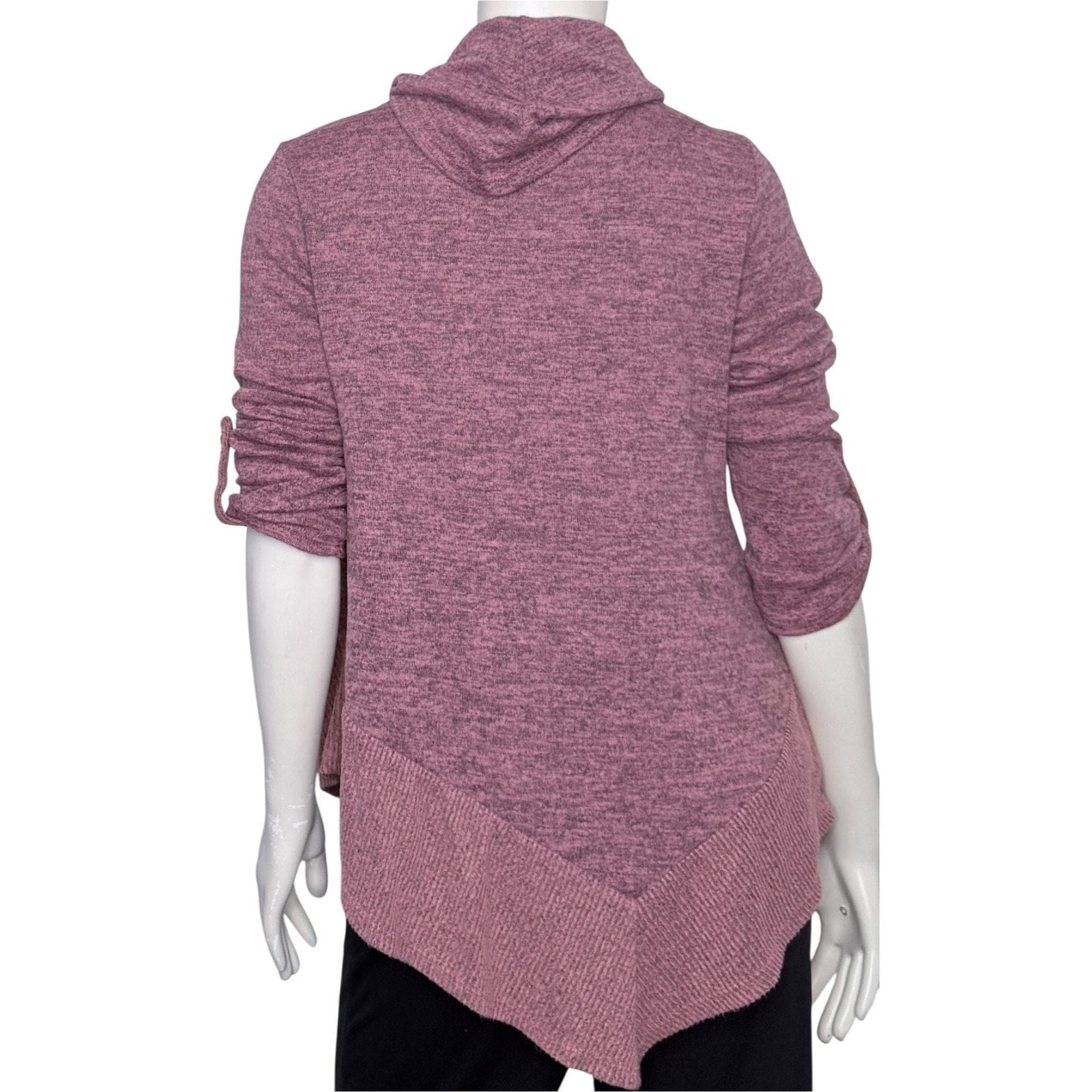 SJS Women's Cowl Neck Asymmetrical Tunic Sweater with Roll-Tab Sleeves