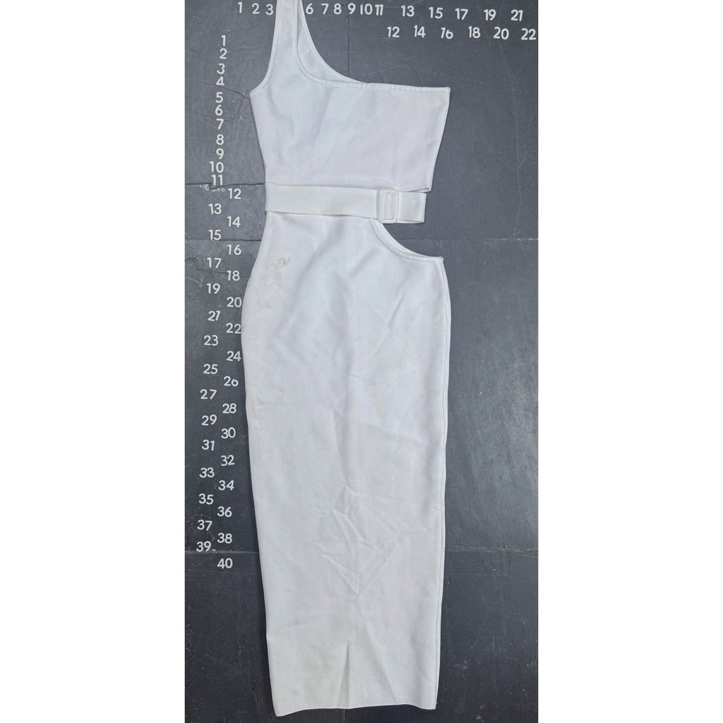 Fashion Nova White One Shoulder Cutout Belted Midi Dress Size S