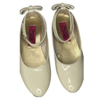 Rachel Shoes Girls Millie Patent Ivory Ballet Flats with Ankle Strap and Bow
