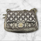 CHANEL Quilted Mini Flap Bag, Metallic Charocoal Leather, Silver-Tone Hardware.