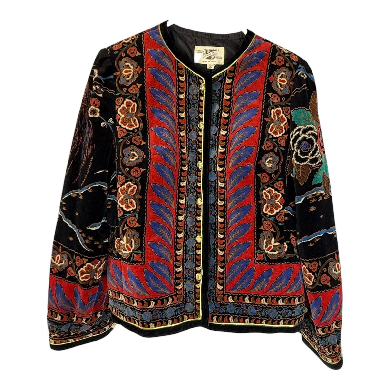 80s Saxton Hall Velvet Quilted Boho Oriental Floral Jacket