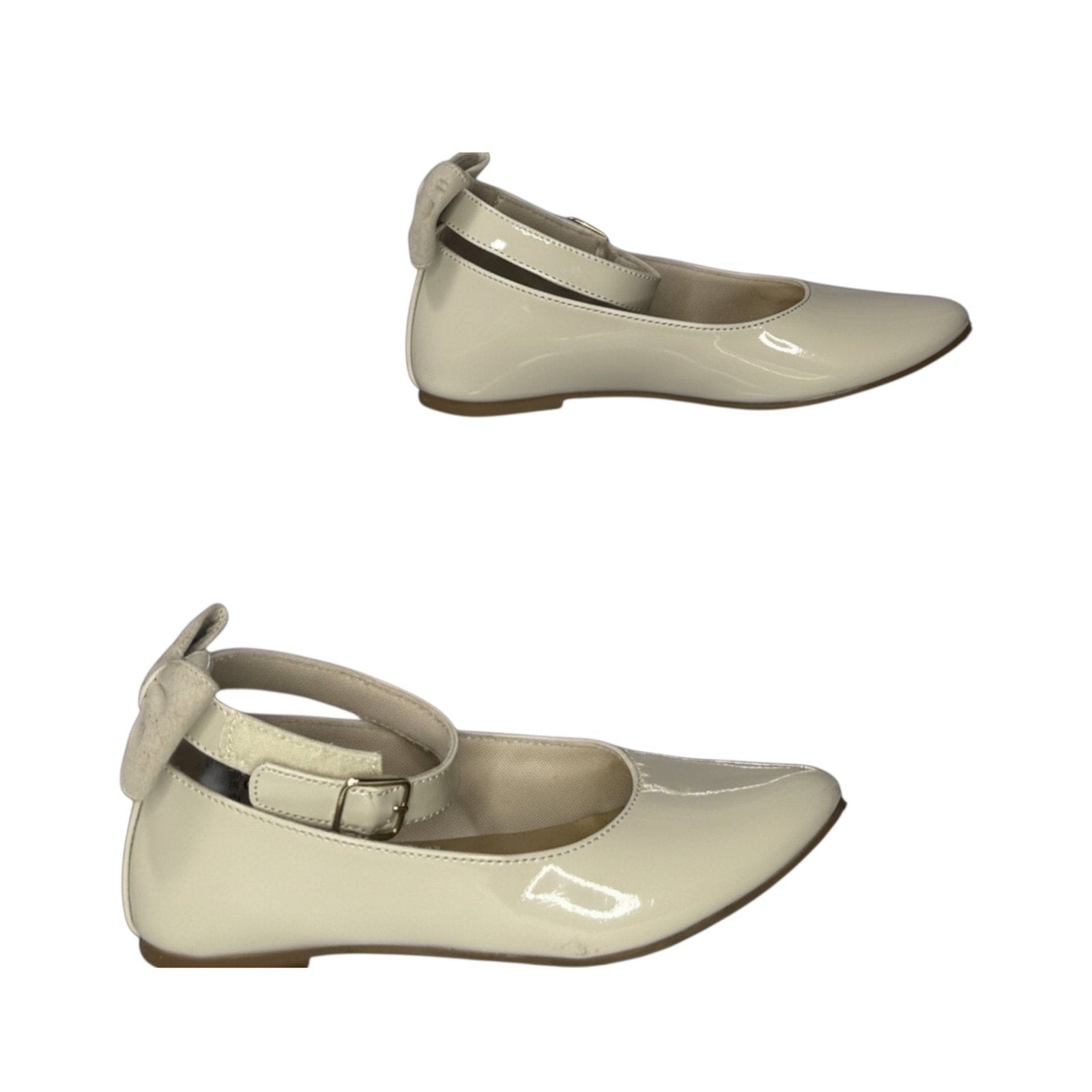 Rachel Shoes Girls Millie Patent Ivory Ballet Flats with Ankle Strap and Bow