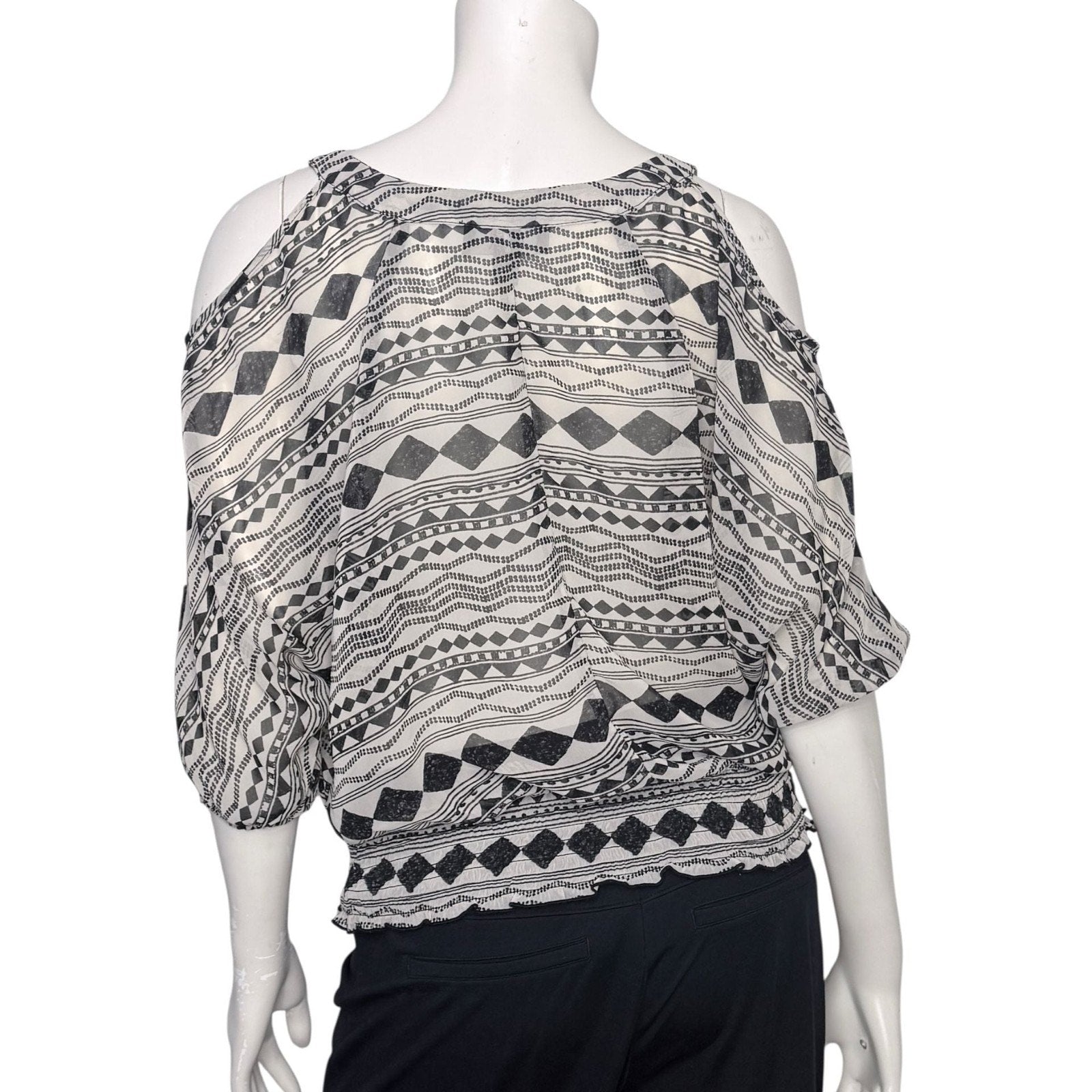 BCX Cold Shoulder Geometric Print Smocked Blouse