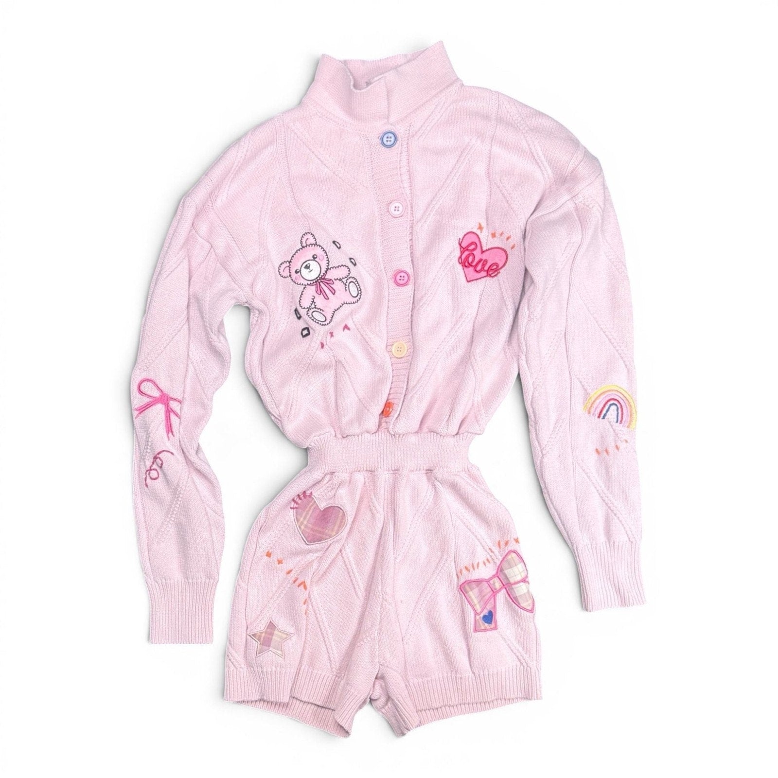 Fashion Nova Sweetest Memories Cable Knit Romper Pink Size L