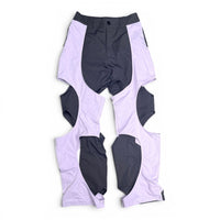 Lavender and Black Two-Tone Cut-Out Techwear Pants Fashion Trousers Size S