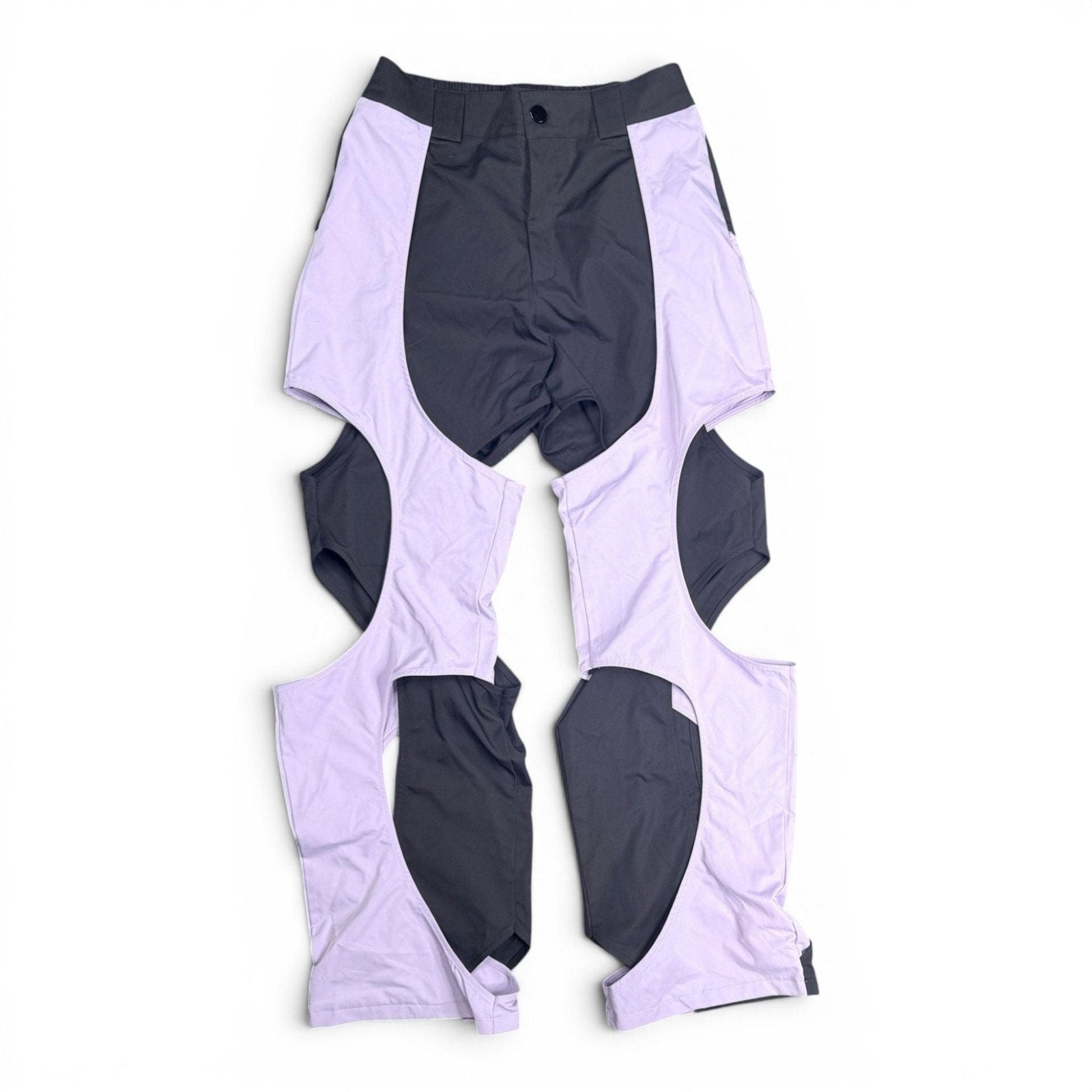 Lavender and Black Two-Tone Cut-Out Techwear Pants Fashion Trousers Size S