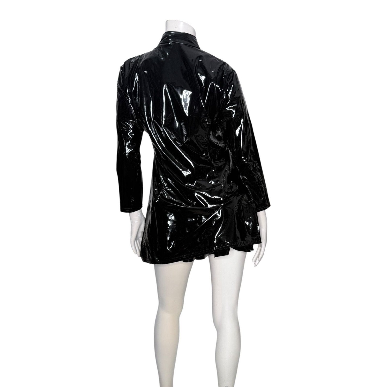 Patrice Catanzaro Black Vinyl Patent Button Down Crepuscule Mini Dress