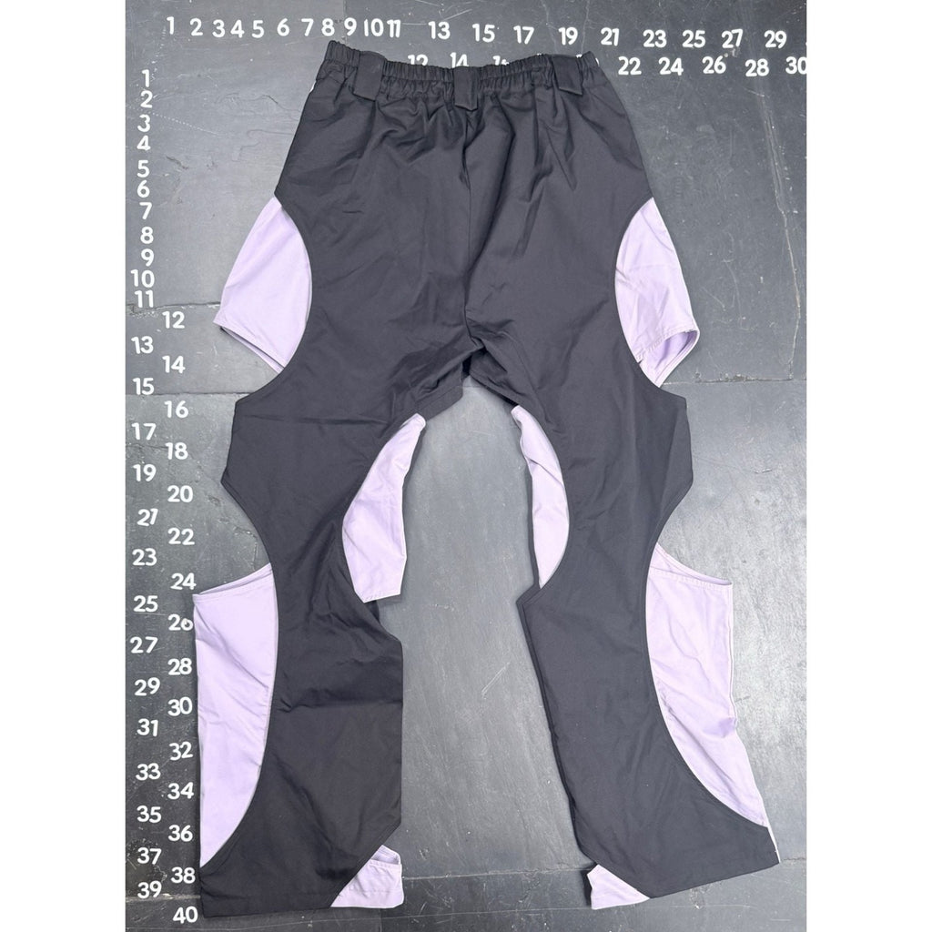 Lavender and Black Two-Tone Cut-Out Techwear Pants Fashion Trousers Size S
