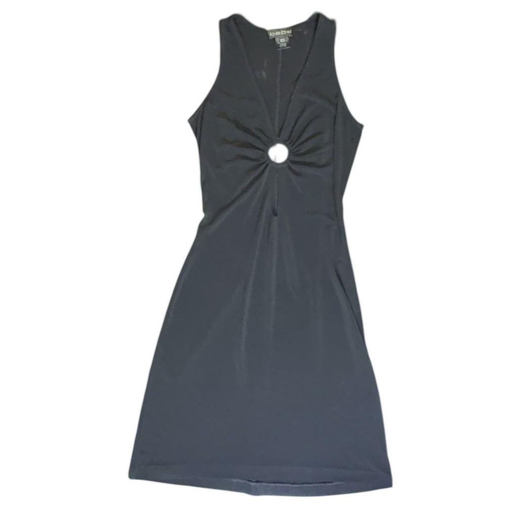 Vintage Bebe Black O-Ring Cutout Mini Dress, Y2K Bodycon - Size XS