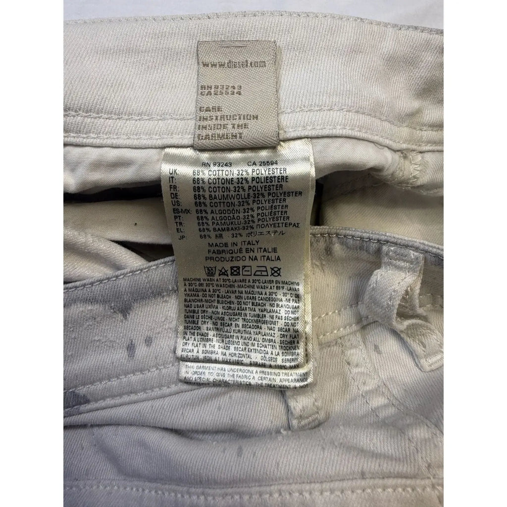 Diesel Men's Sleenker Slim Skinny Paint Splatter White Jeans Size 30 Diesel