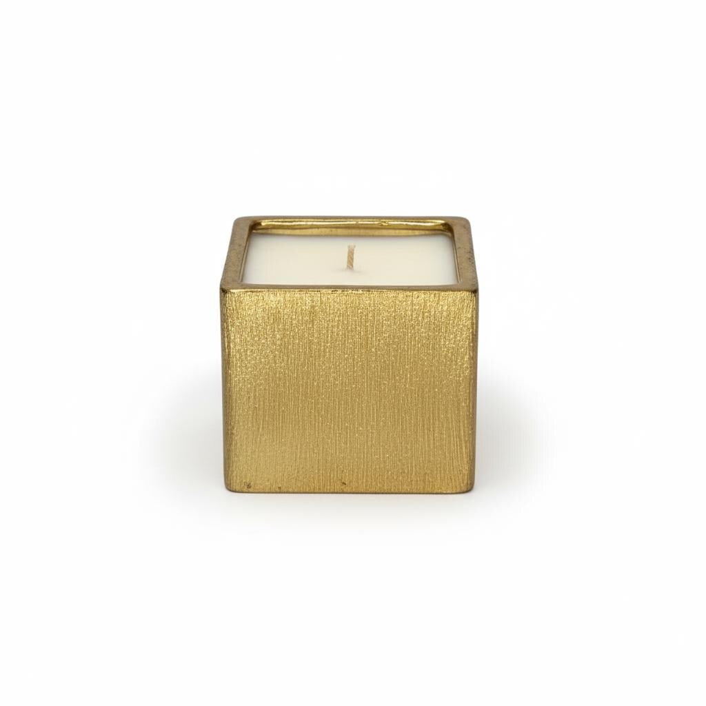 Vanilla Sandalwood Candle – Gold Cube Vessel, Luxury Scent The Room Collective