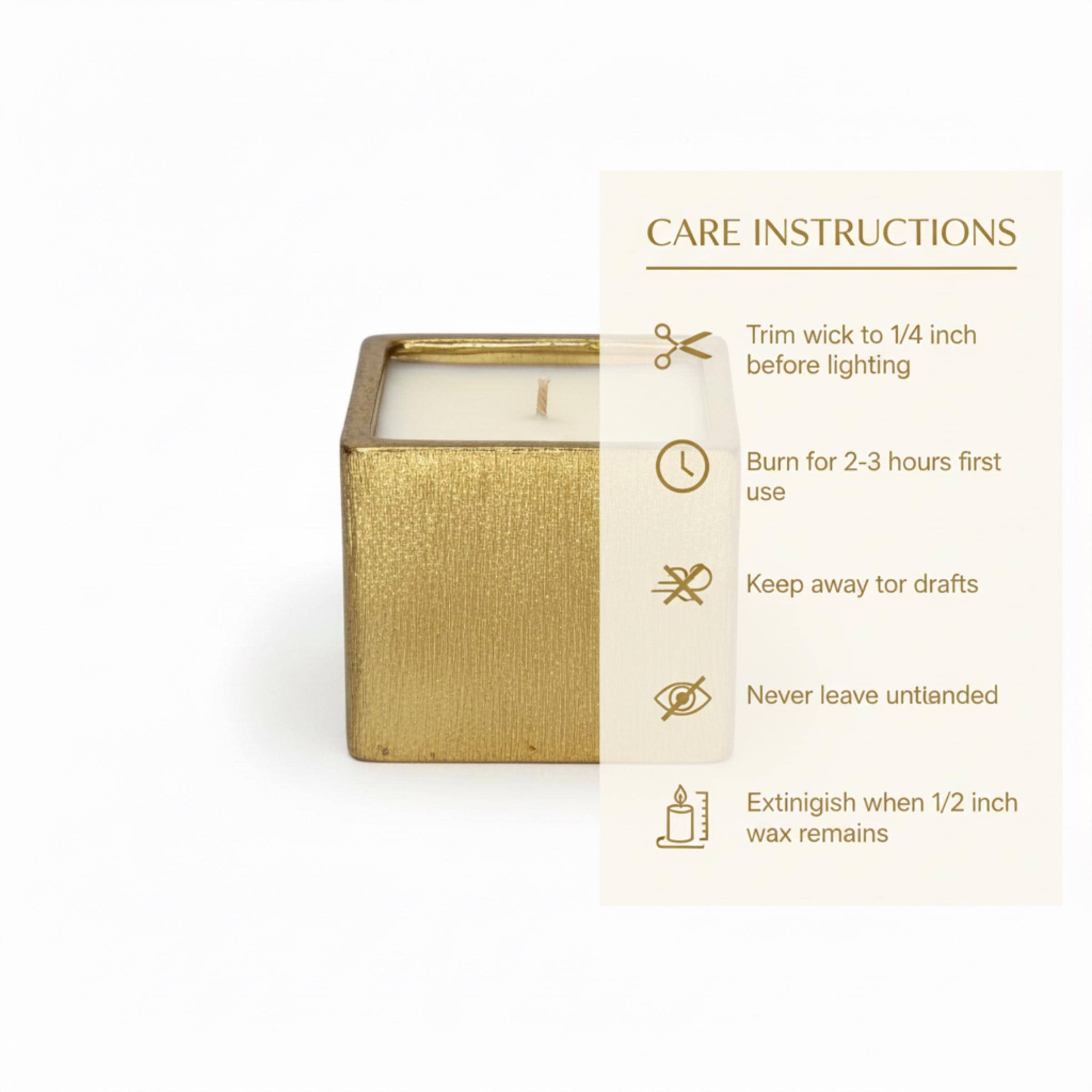 Vanilla Sandalwood Candle – Gold Cube Vessel, Luxury Scent The Room Collective