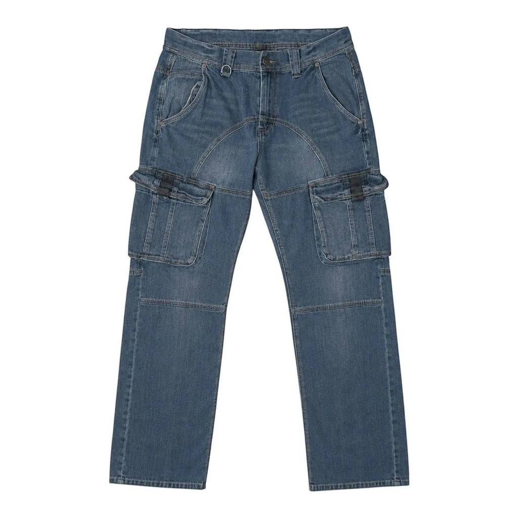 The Room Collective Armani Exchange A|X blue denim cargo jeans size 33 with contrast stitching and D-ring.