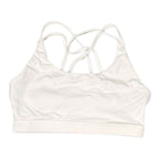 The Room Collective white Lululemon Free to Be Serene bra with strappy back detail, size M. Light support for yoga.