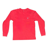 The Room Collective Men's red 100% cotton long sleeve t-shirt with chest pocket and skipjack logo, size Small.