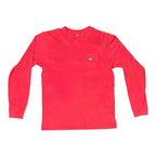 The Room Collective Men's red 100% cotton long sleeve t-shirt with chest pocket and skipjack logo, size Small.