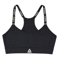 The Room Collective Reebok black logo strap sports bra, size S. Racerback design with performance blend fabric.