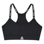 The Room Collective Reebok black logo strap sports bra, size S. Racerback design with performance blend fabric.