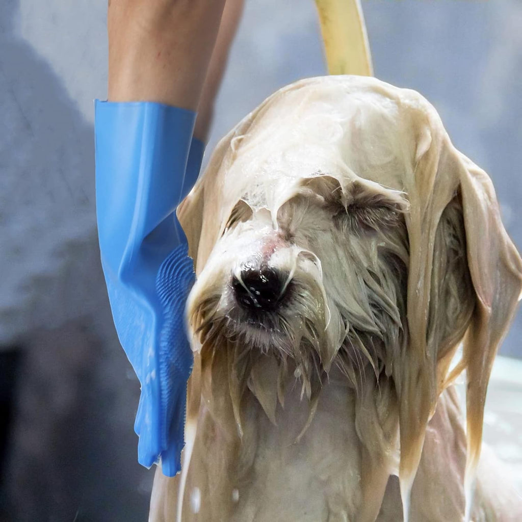 Pink Silicone Dog Grooming Gloves – Deshedding, Bath & Massage Pair - The Room Collective