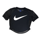 The Room Collective Nike Women's black mesh short sleeve crop top with white swoosh logo. Size XS.