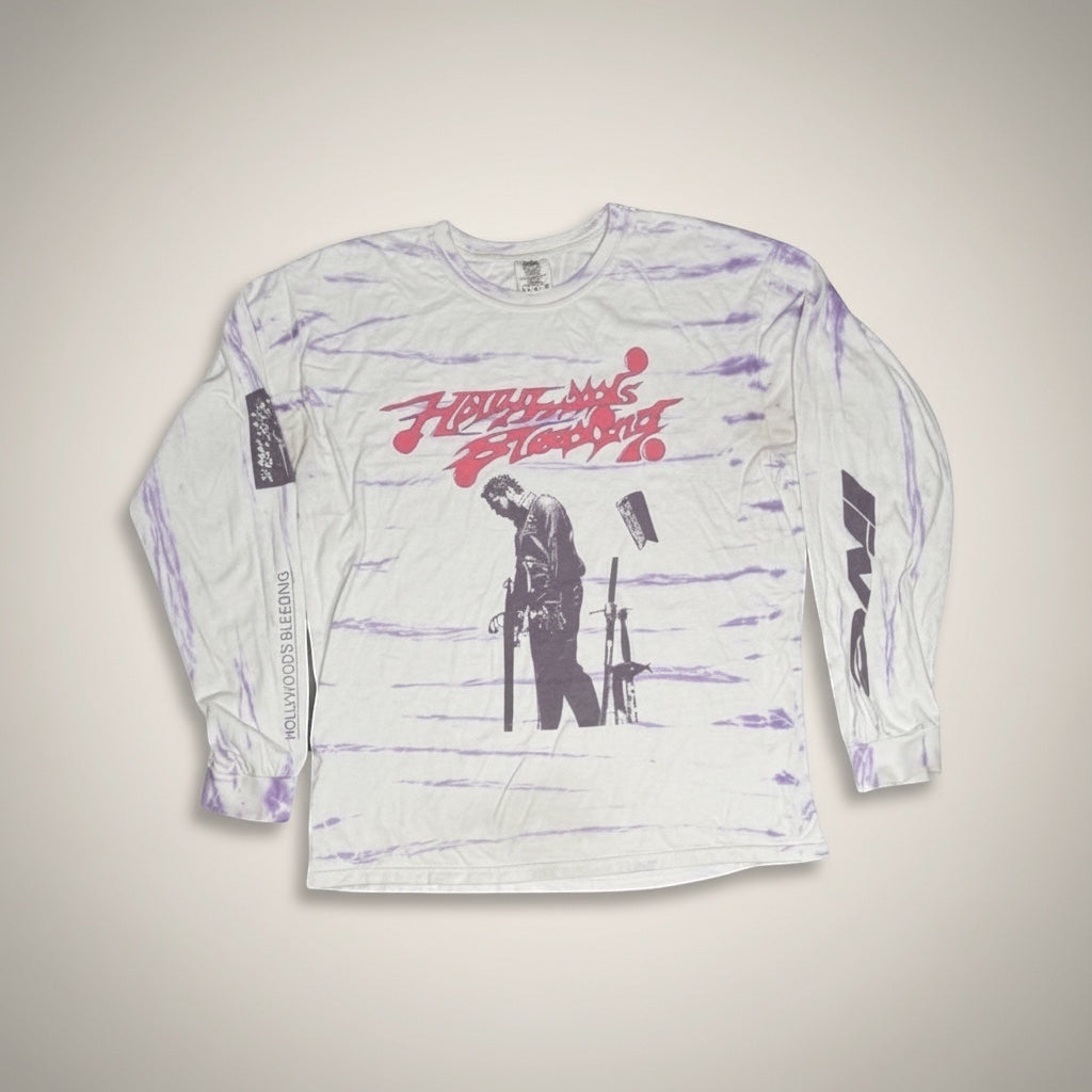 The Room Collective Post Malone Hollywood's Bleeding Runaway Tour 2020 tie-dye long sleeve shirt in white and purple, size Large.