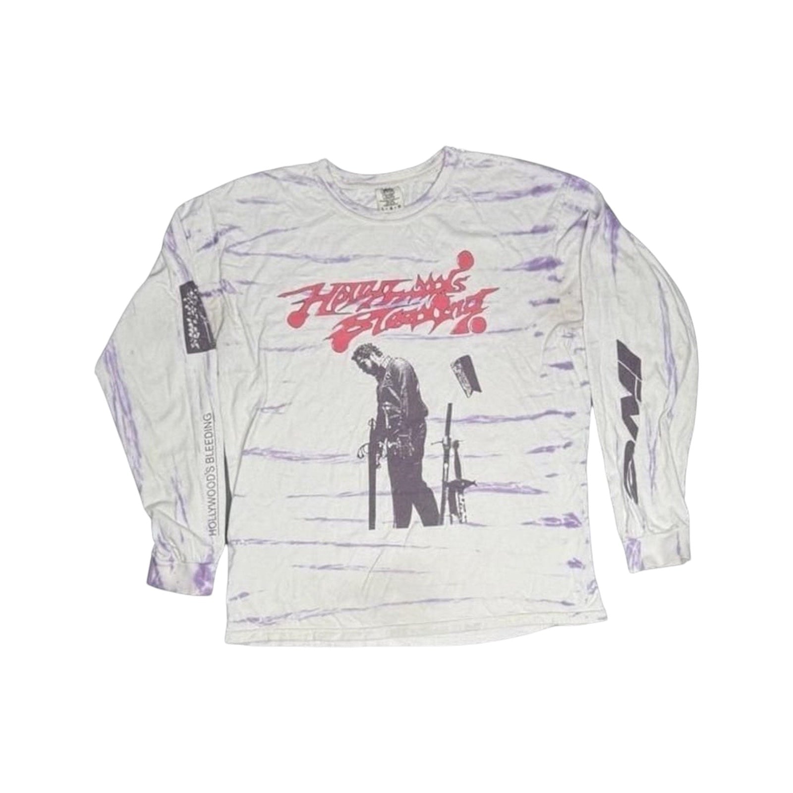 The Room Collective Post Malone Hollywood's Bleeding Runaway Tour 2020 tie-dye long sleeve shirt in white and purple, size Large.